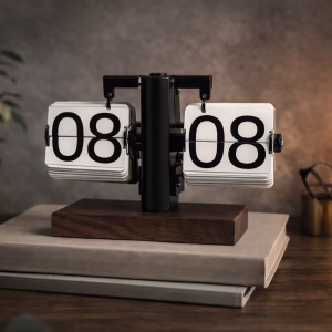 實木百搭自動翻頁時鐘擺件